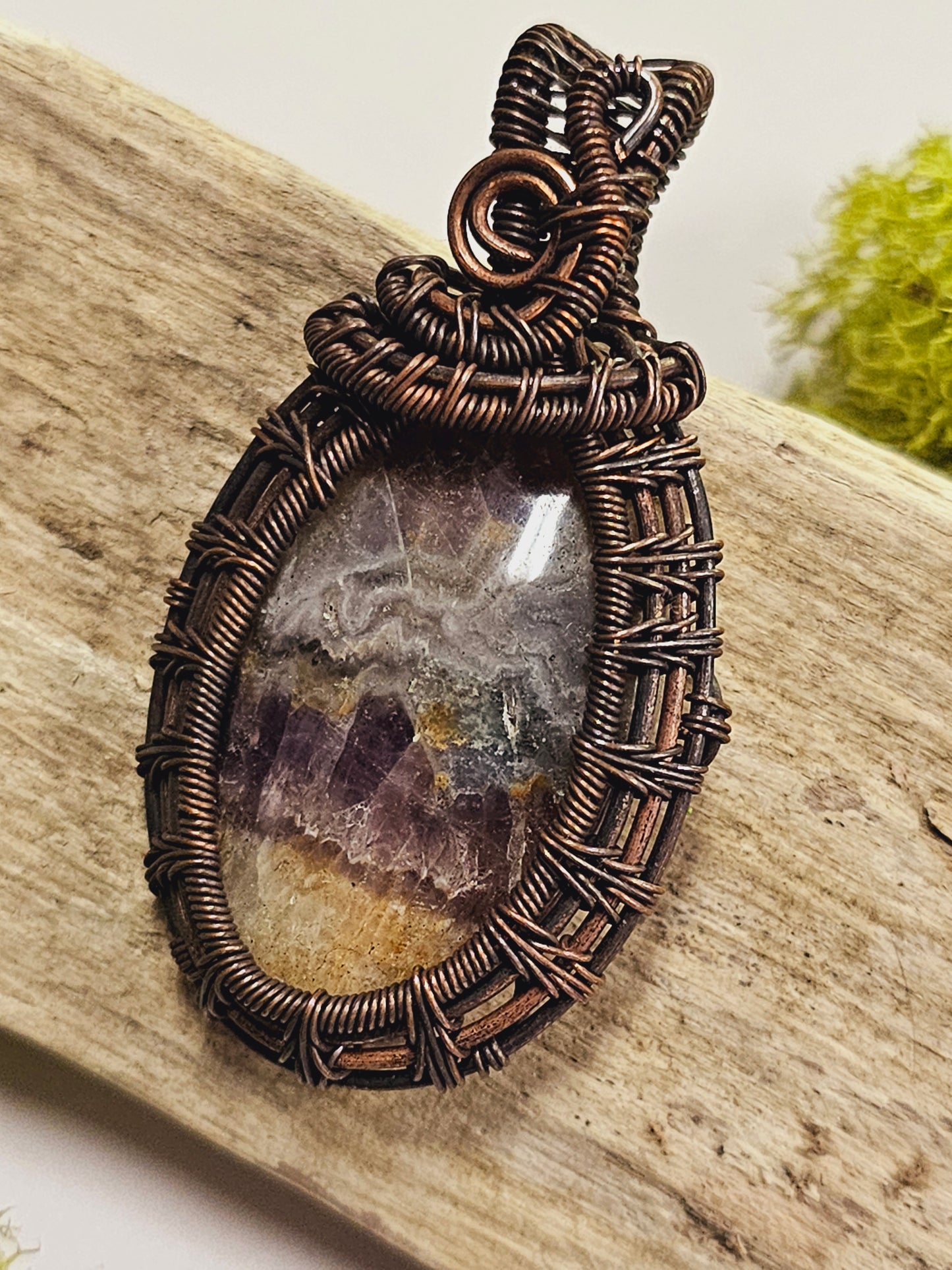 Amethyst and Oxidized Wire Wrapped Necklace Pendant