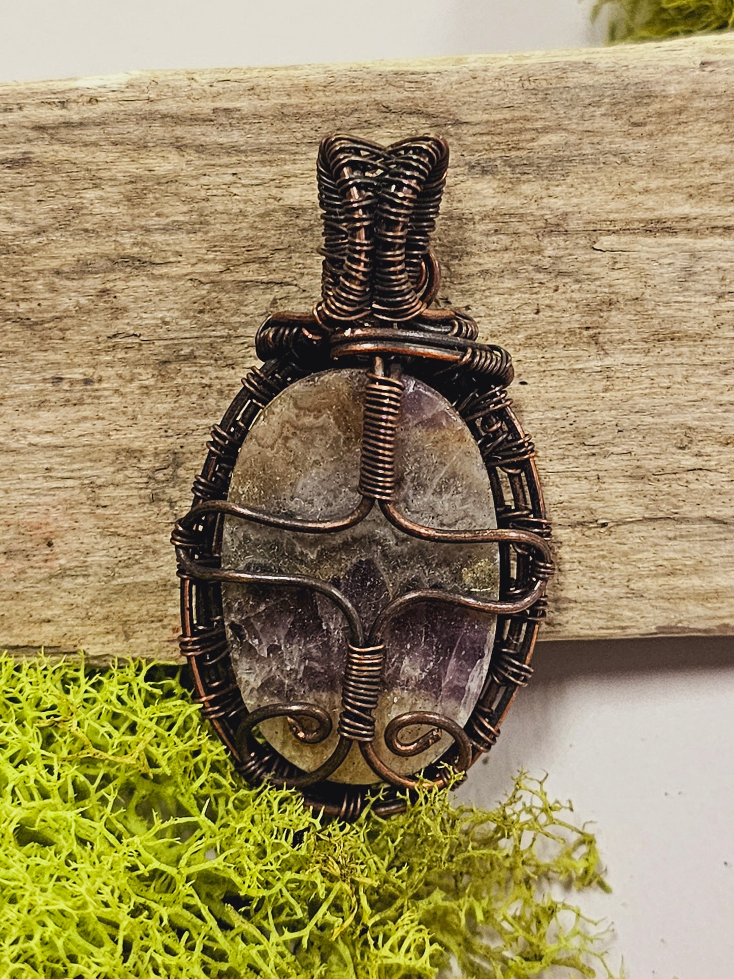 Amethyst and Oxidized Wire Wrapped Necklace Pendant