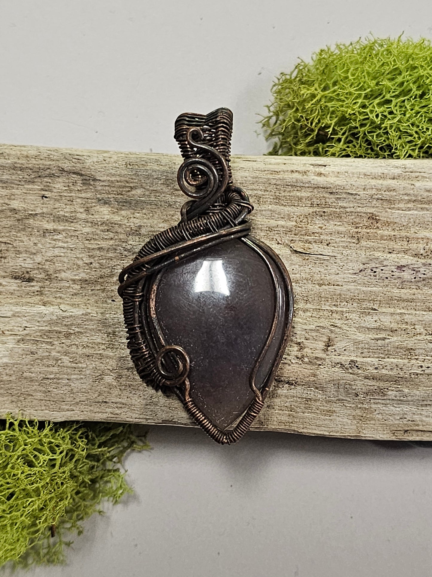 Amethyst and Oxidized Wire Wrapped Necklace Pendant