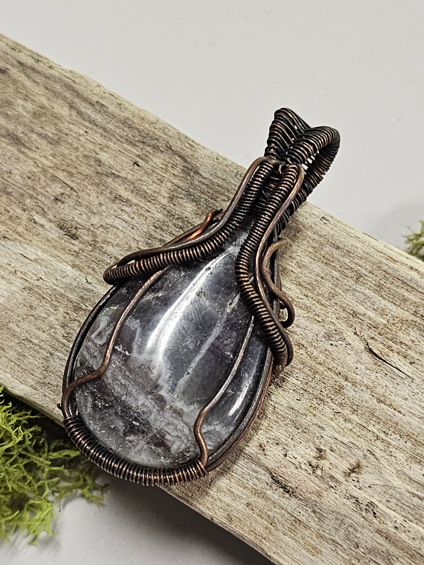 Amethyst and Oxidized Wire Wrapped Necklace Pendant