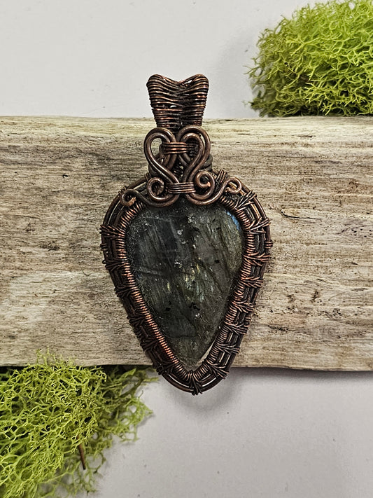 Labradorite and Oxidized Wire Wrapped Necklace Pendant