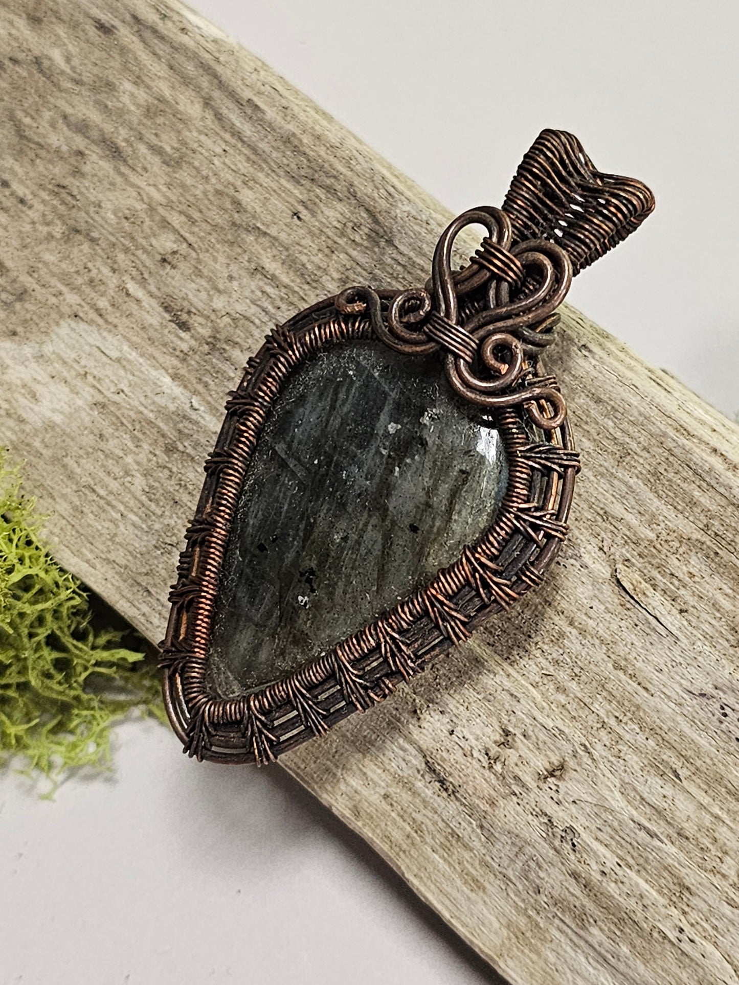 Labradorite and Oxidized Wire Wrapped Necklace Pendant