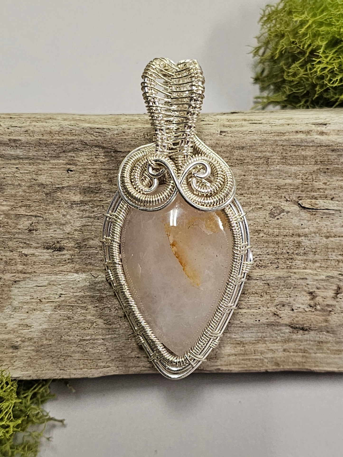 Rose Quartz and Silver Wire Wrapped Necklace Pendant