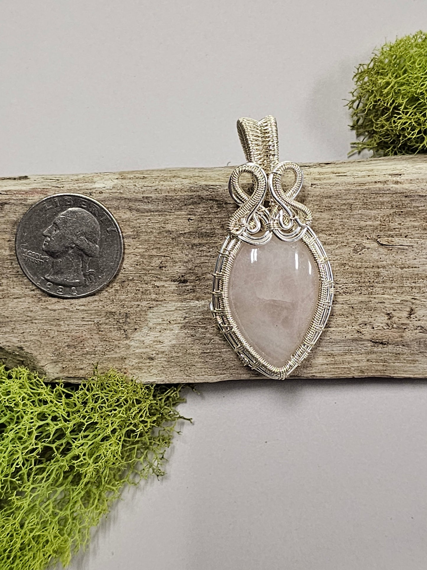 Rose Quartz and Silver Wire Wrapped Necklace Pendant