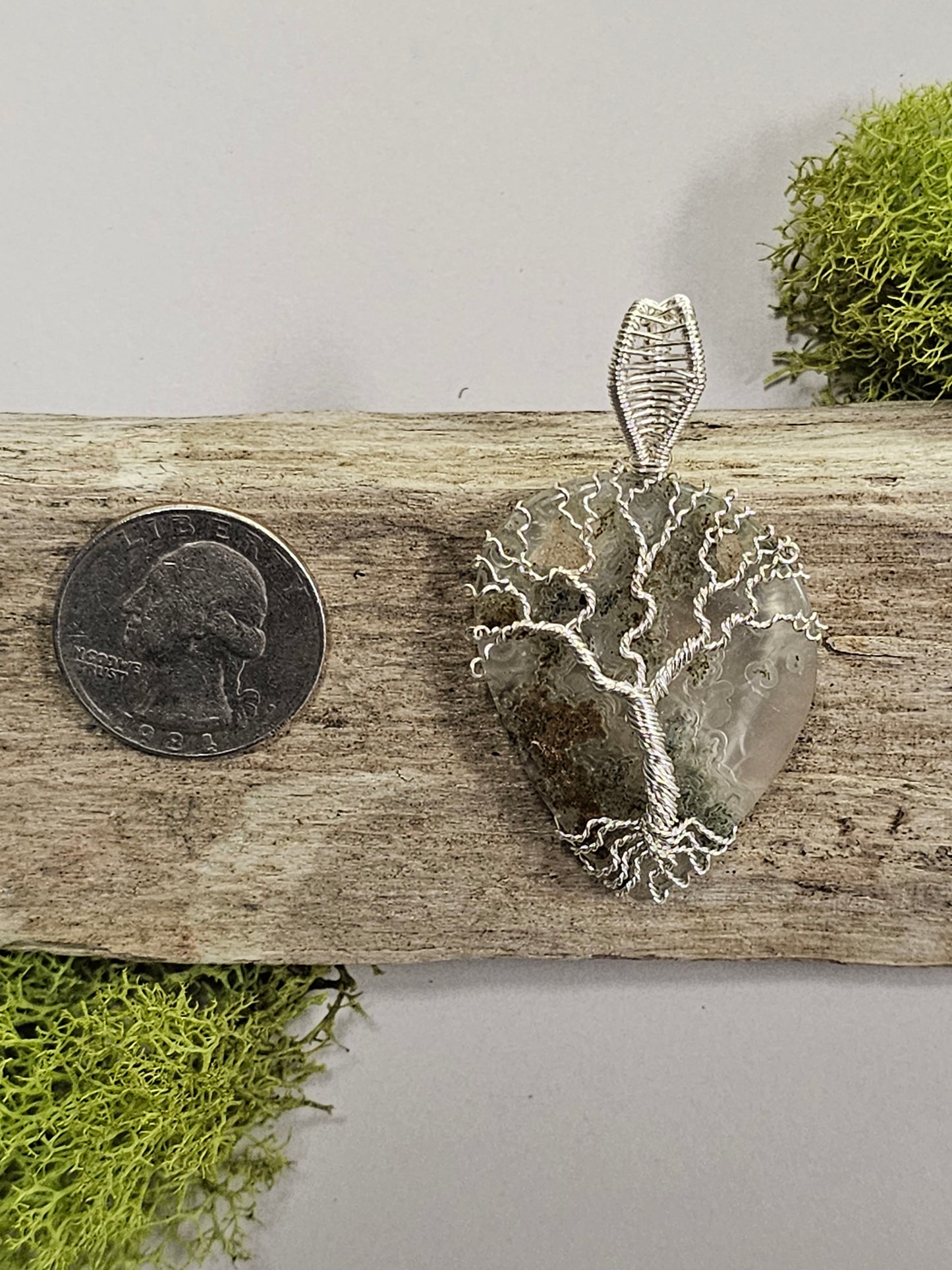 Tree of Life Moss Agate Wire Wrapped Necklace Pendant