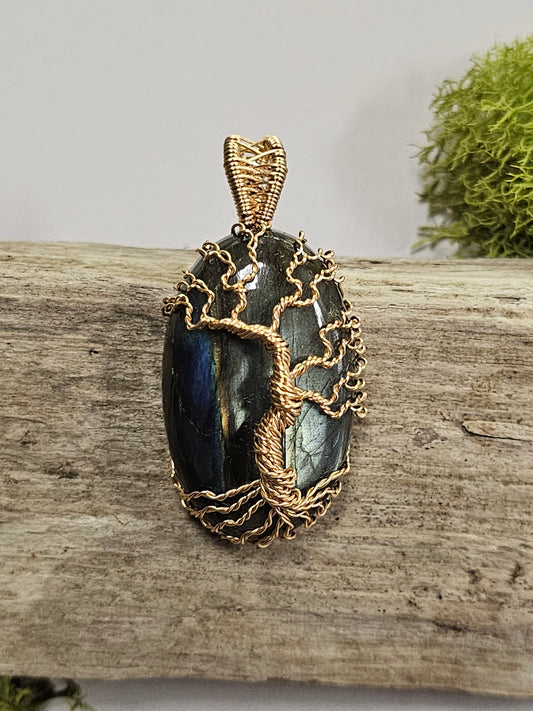 Tree of Life Labradorite Wire Wrapped Necklace Pendant