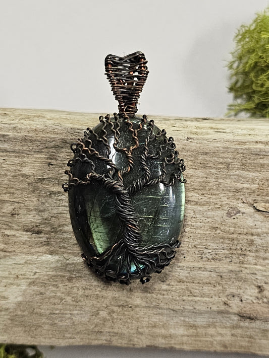 Tree of Life Labradorite Wire Wrapped Necklace Pendant