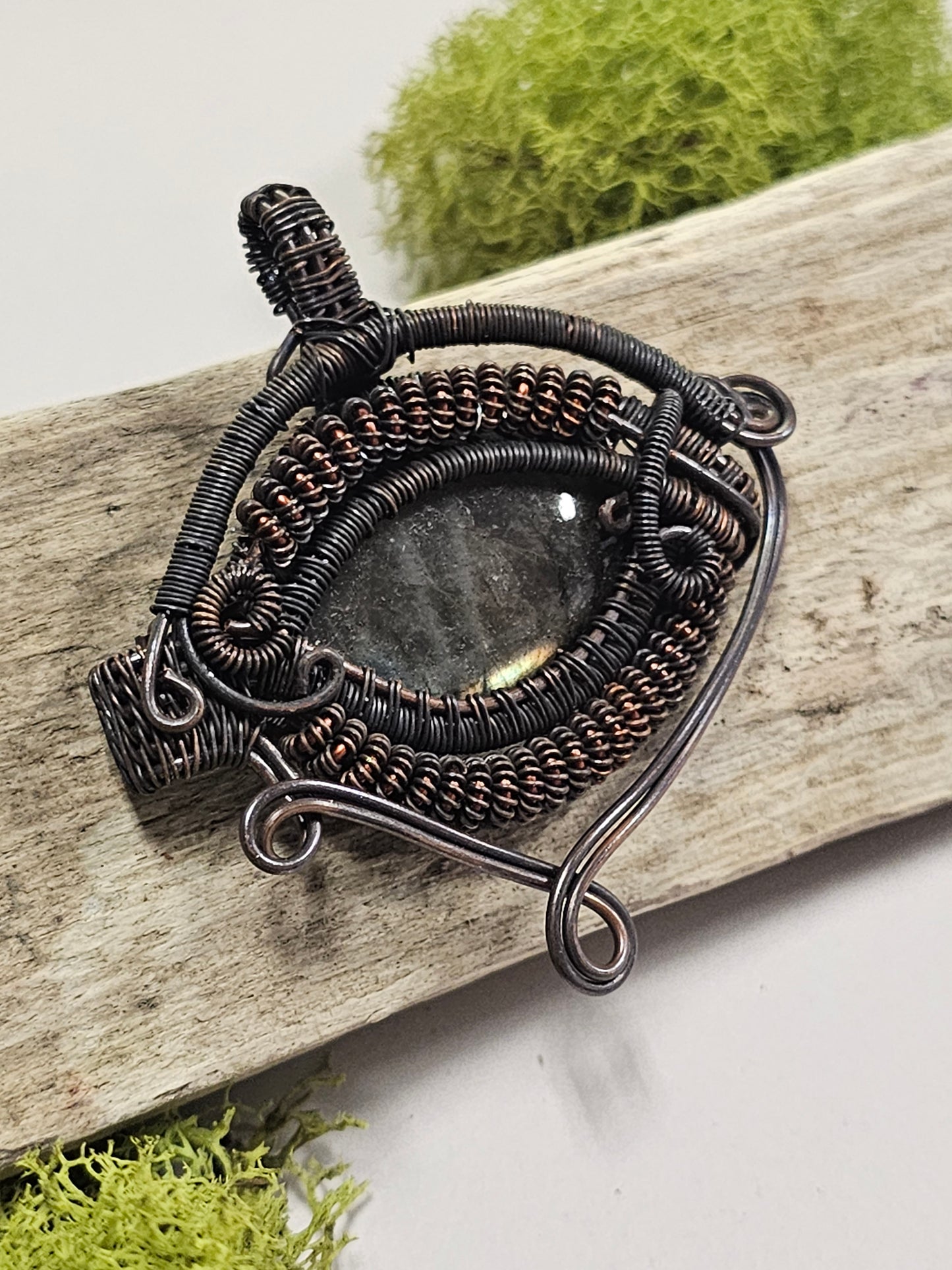 Labradorite Eye Wire Wrapped Necklace Pendant