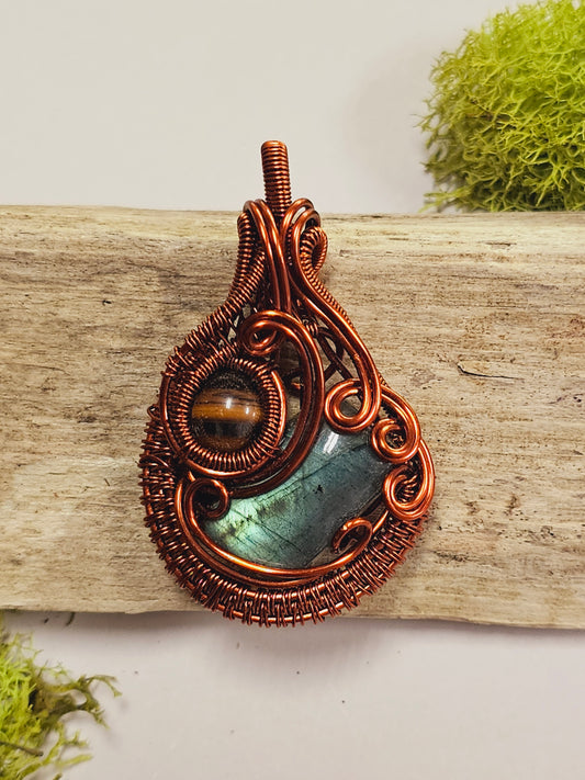 Multi-Crystal Copper Wire Wrapped Necklace Pendant