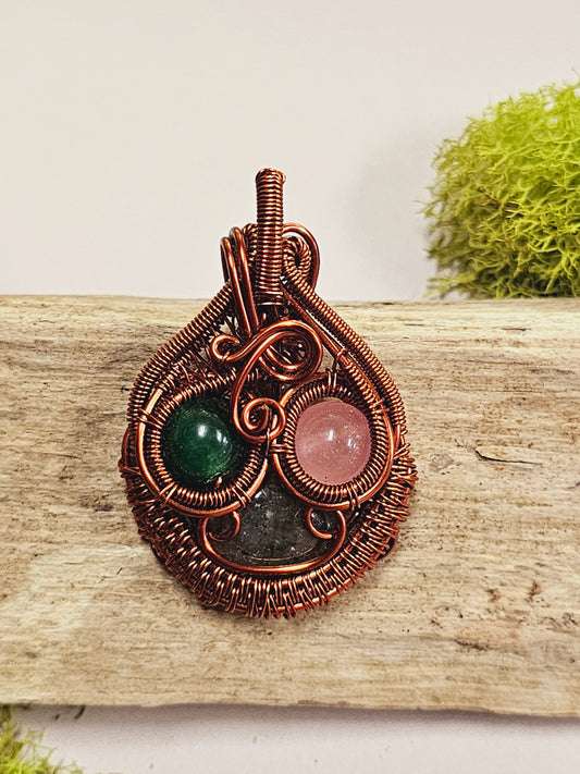 Multi-Crystal Copper Wire Wrapped Necklace Pendant