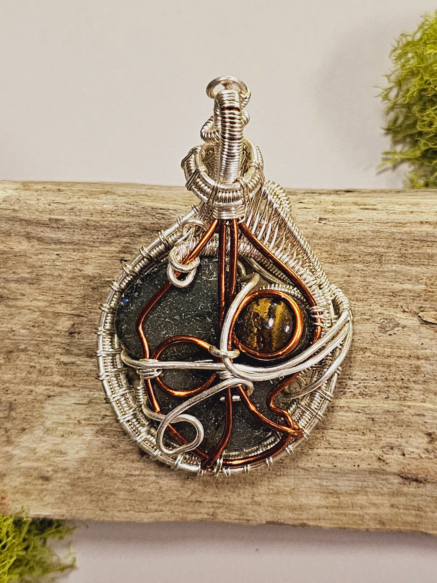 Multi-Crystal Silver Wire Wrapped Necklace Pendant