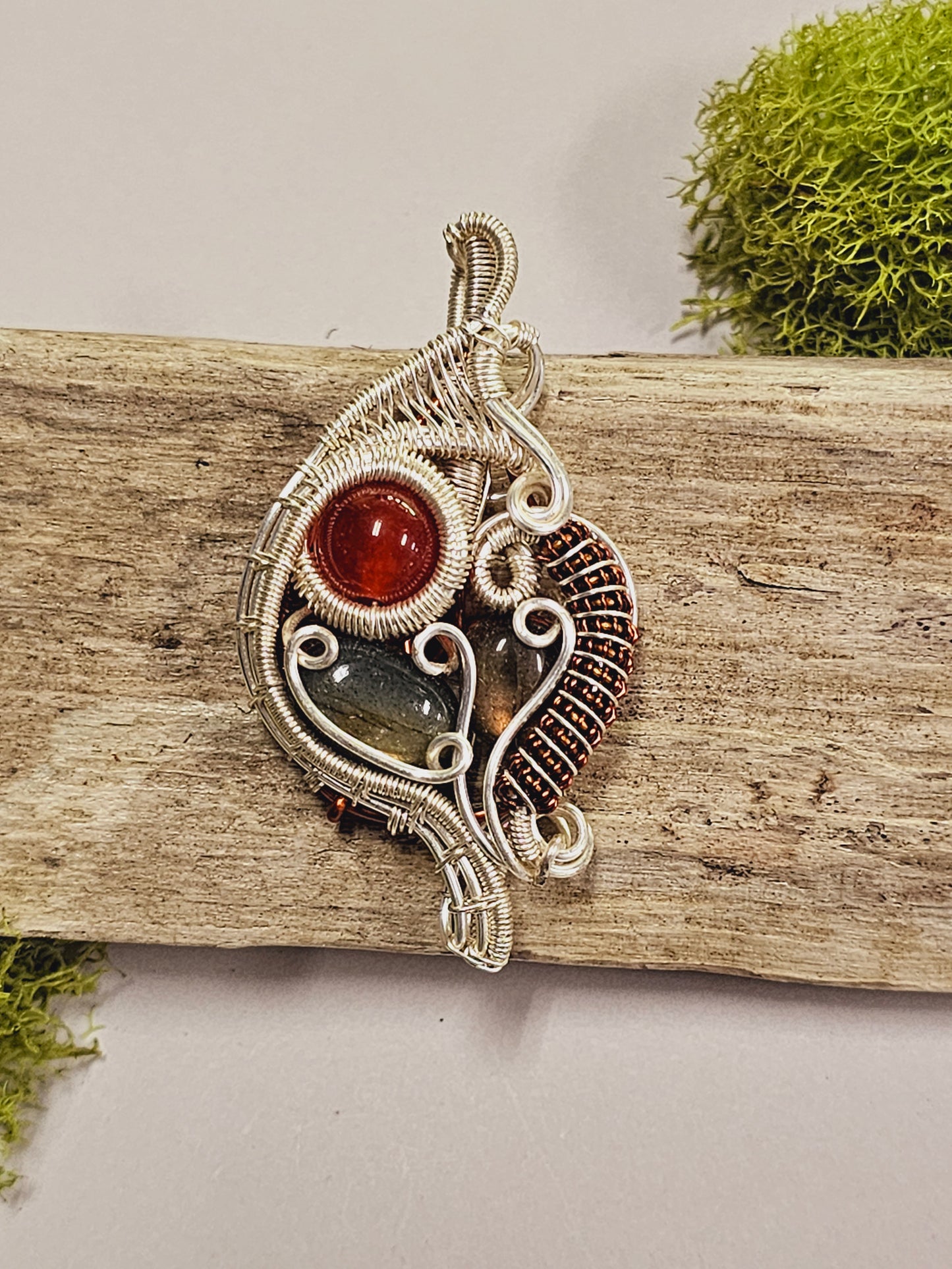 Multi-Crystal Silver Wire Wrapped Necklace Pendant