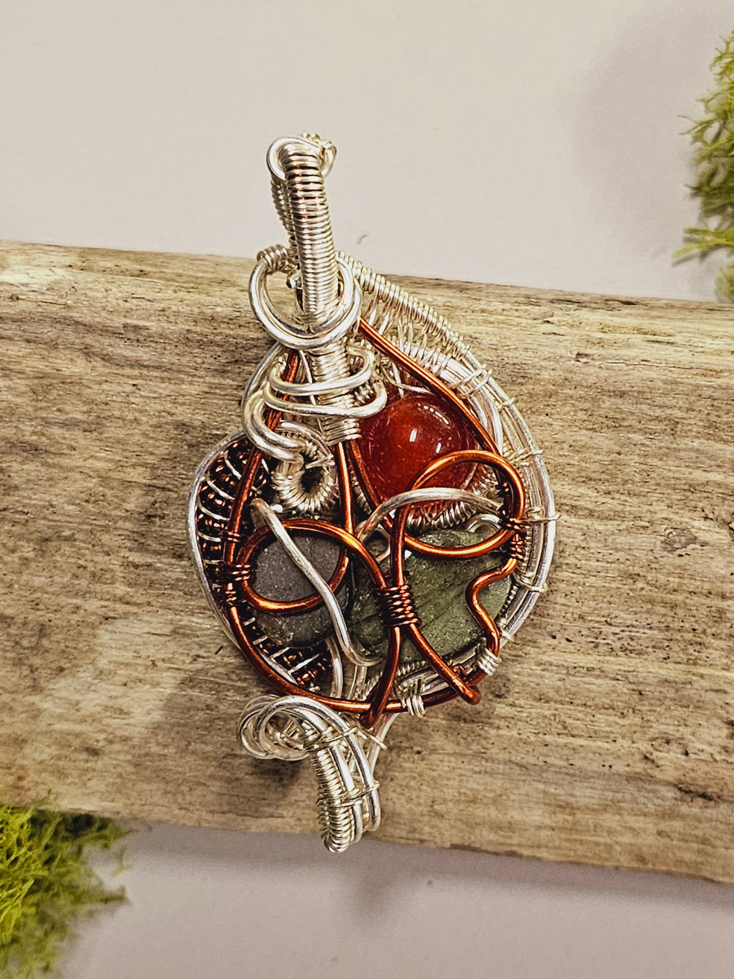 Multi-Crystal Silver Wire Wrapped Necklace Pendant