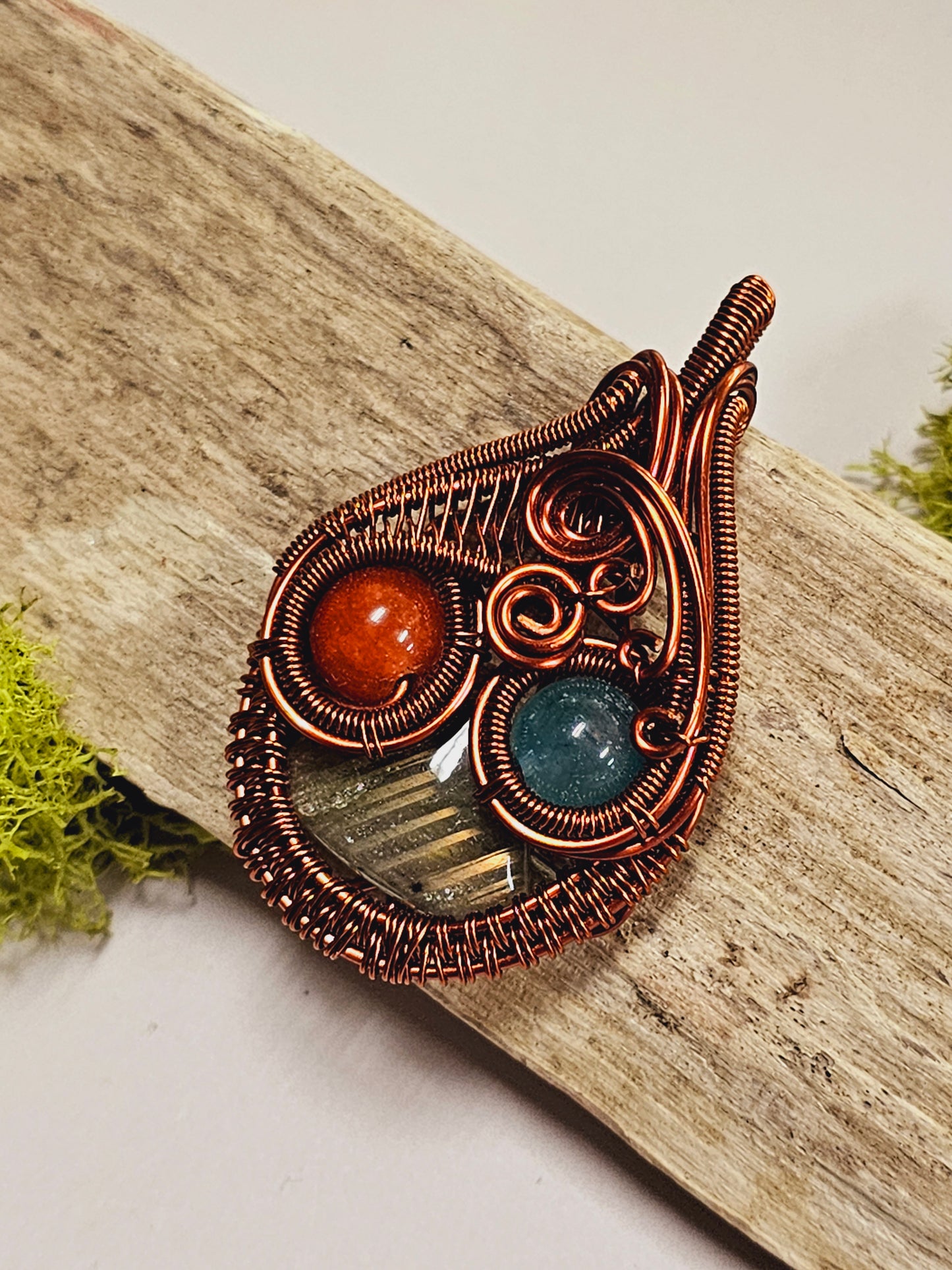 Multi-Crystal Copper Wire Wrapped Necklace Pendant