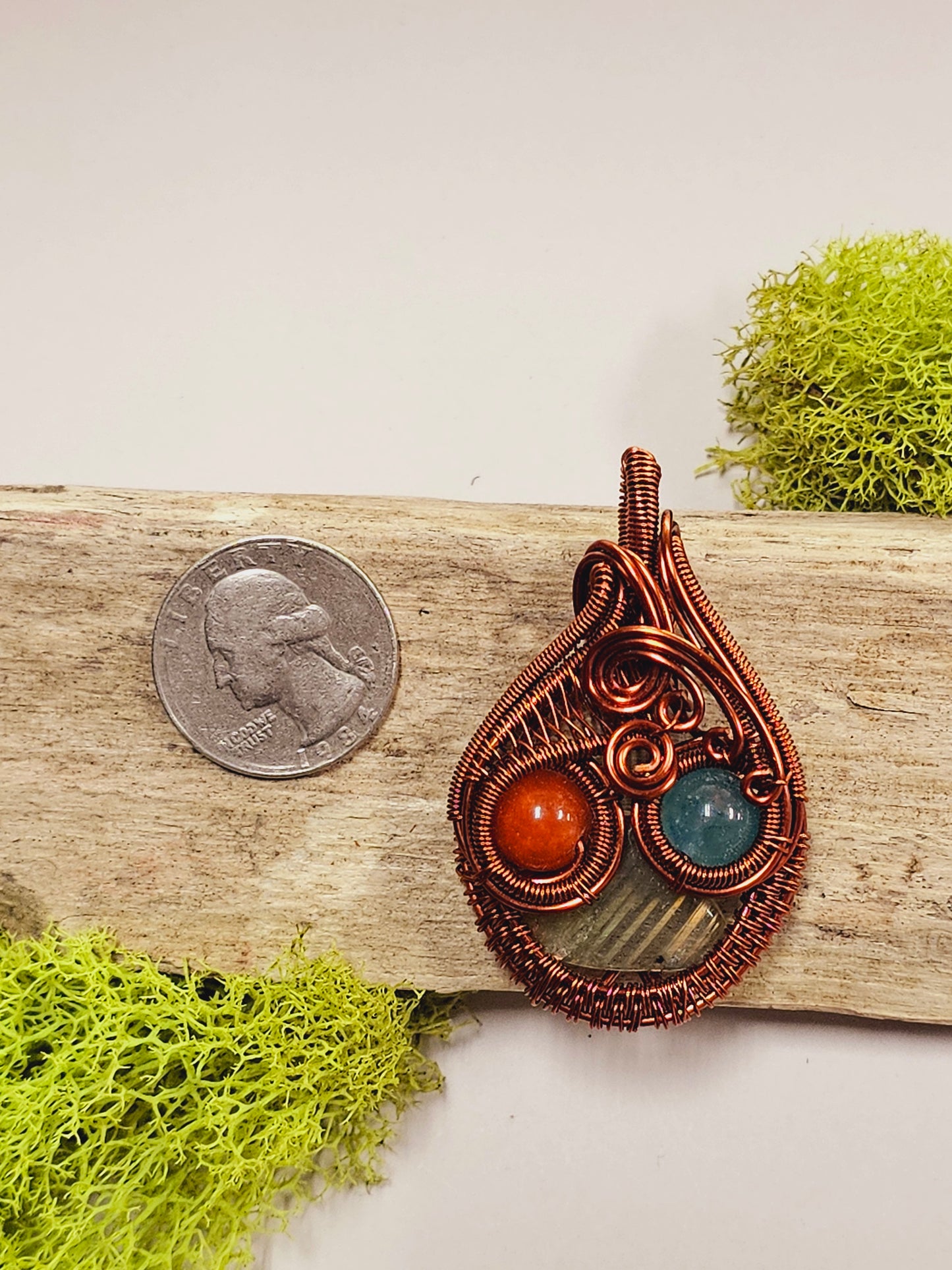 Multi-Crystal Copper Wire Wrapped Necklace Pendant