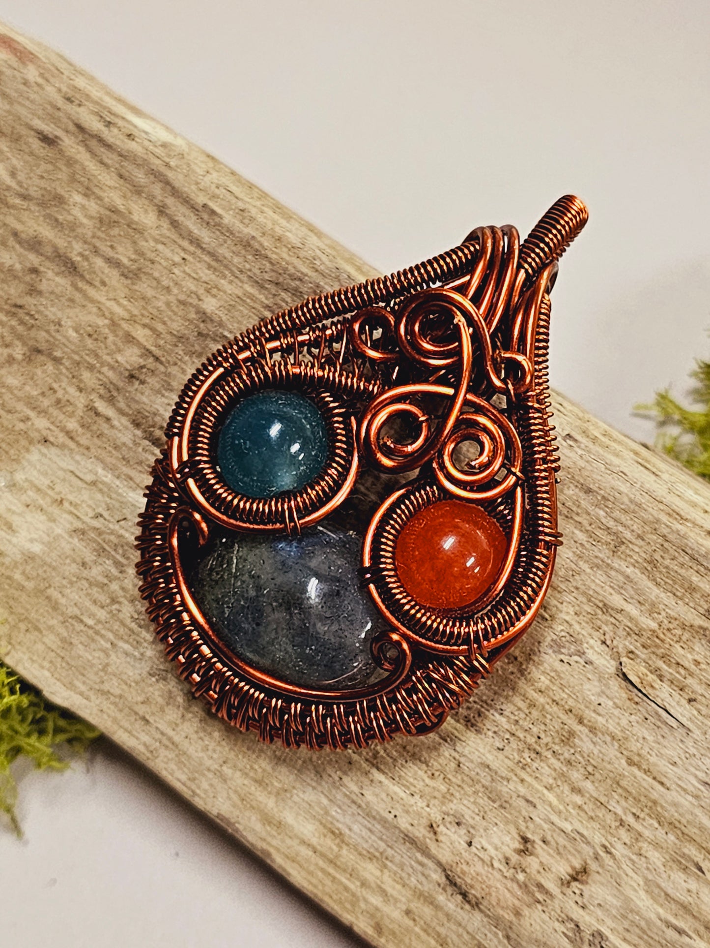 Multi-Crystal Copper Wire Wrapped Necklace Pendant