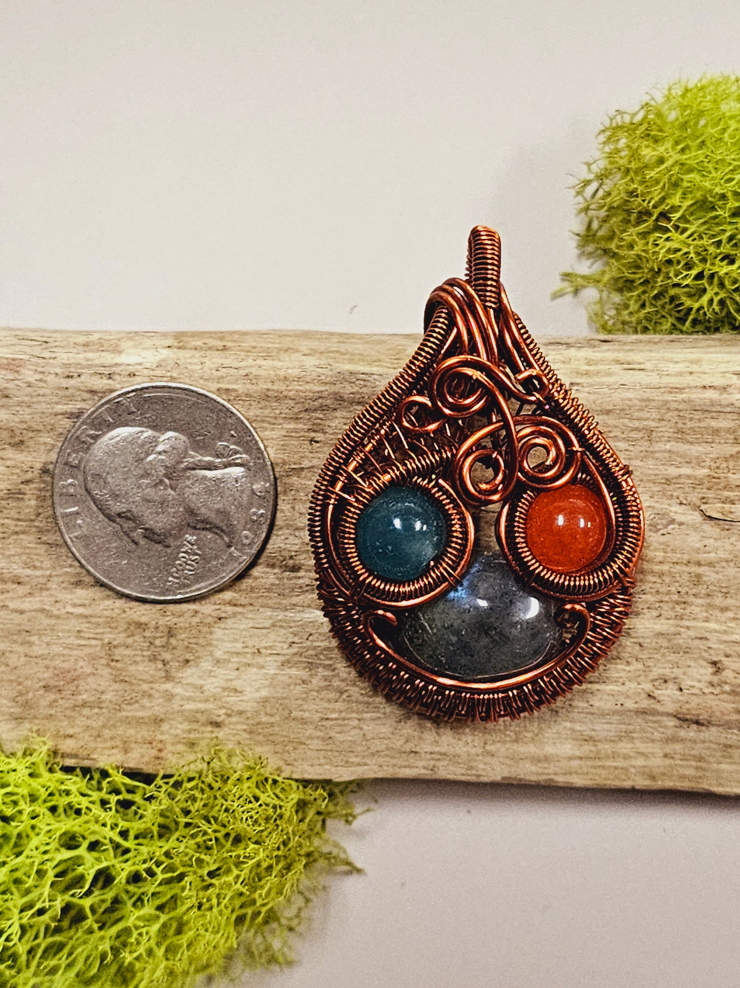 Multi-Crystal Copper Wire Wrapped Necklace Pendant