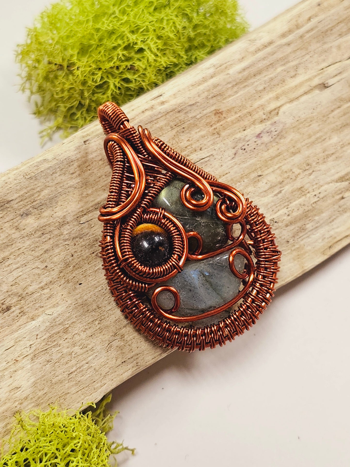 Multi-Crystal Copper Wire Wrapped Necklace Pendant