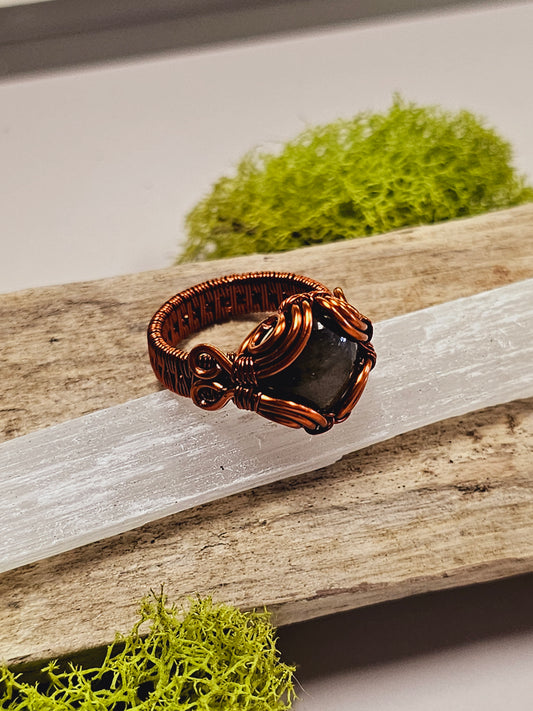 Labradorite and Copper Wire Wrapped Ring Size 8