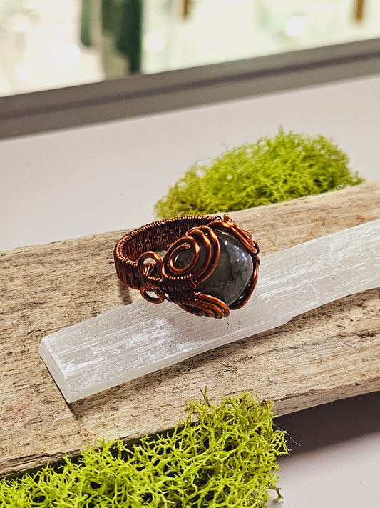 Labradorite and Copper Wire Wrapped Ring Size 8.5