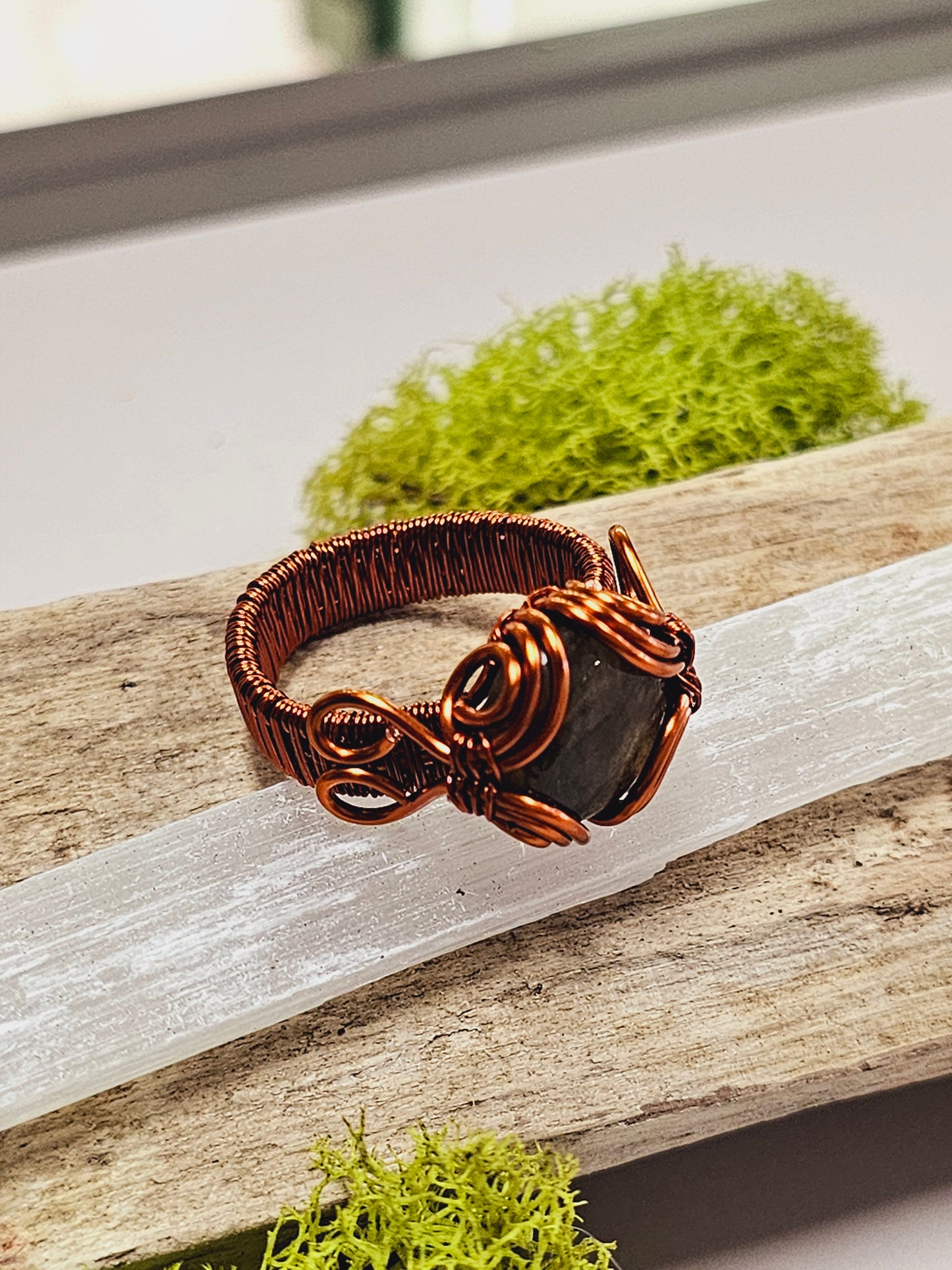 Labradorite and Copper Wire Wrapped Ring Size 11