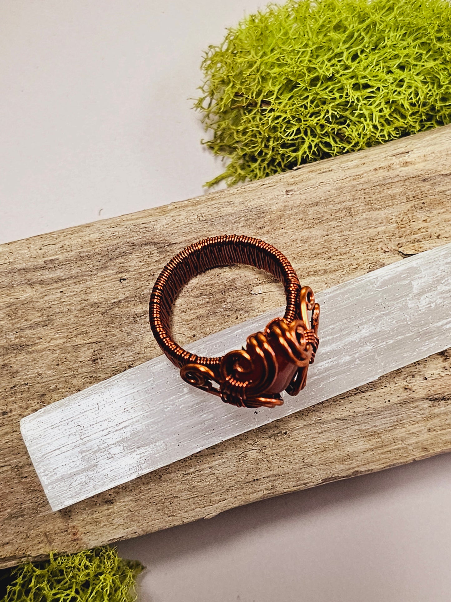 Carnelian and Copper Wire Wrapped Ring Size 8