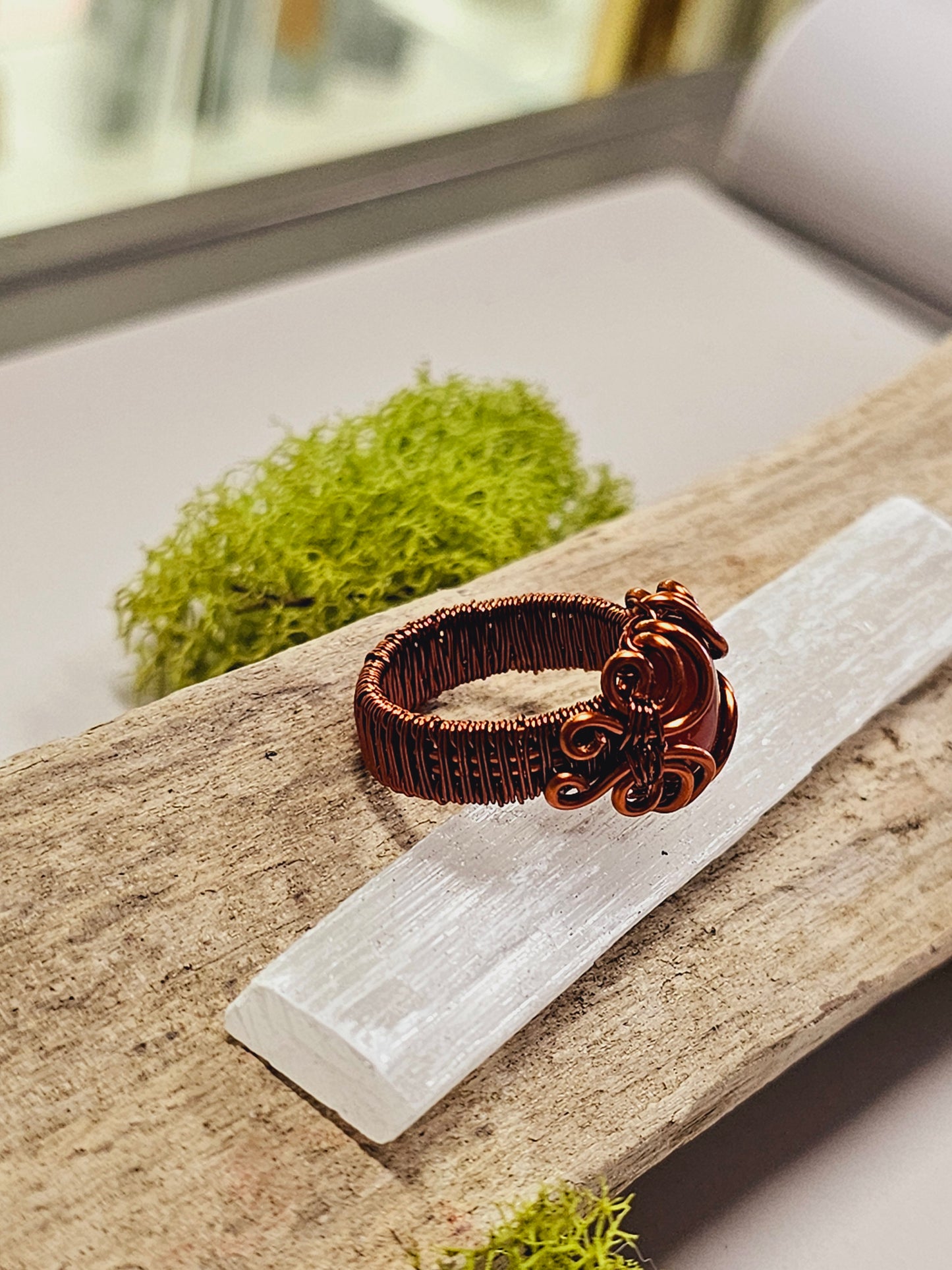 Carnelian and Copper Wire Wrapped Ring Size 8