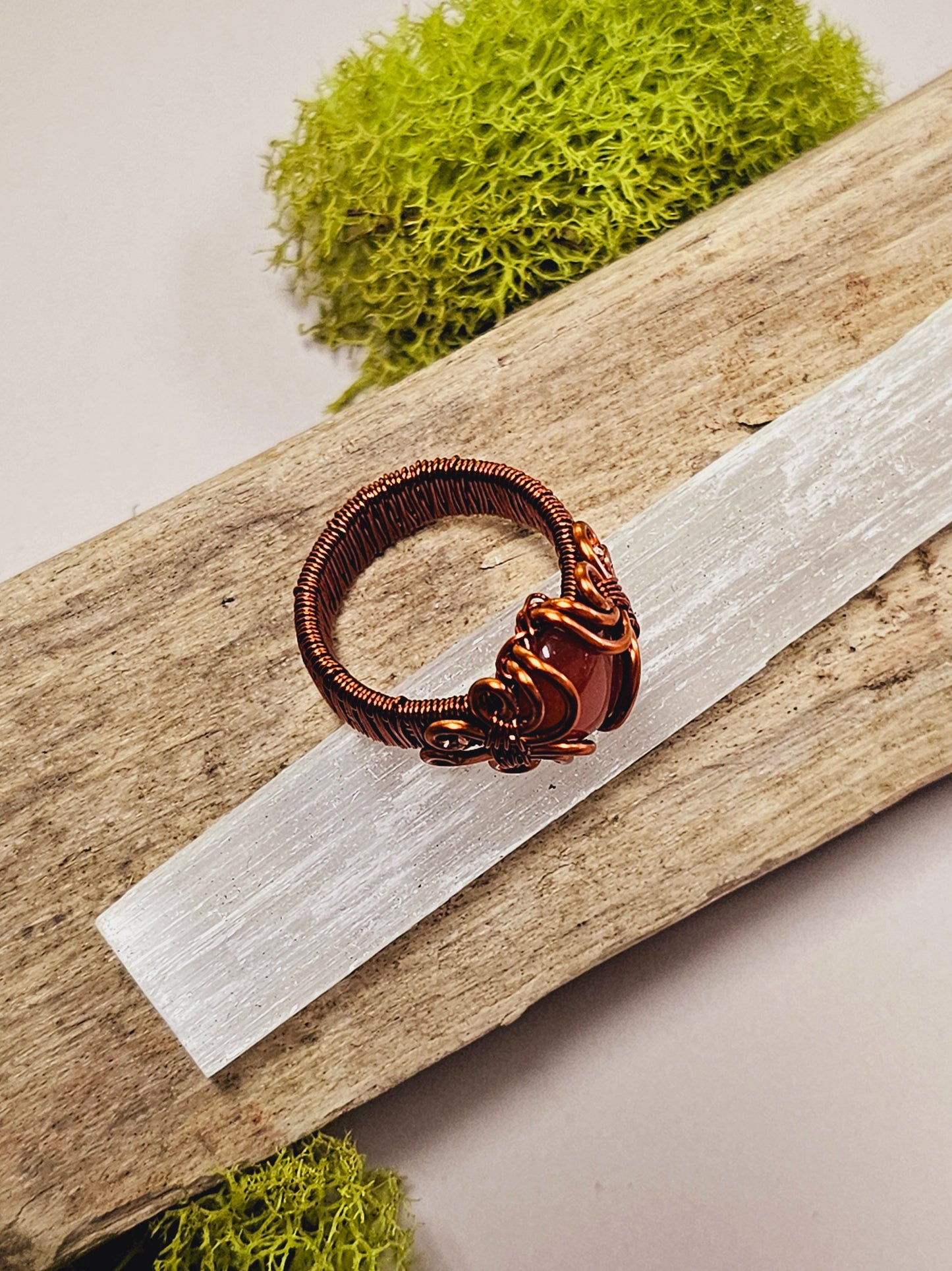 Carnelian and Copper Wire Wrapped Ring Size 8