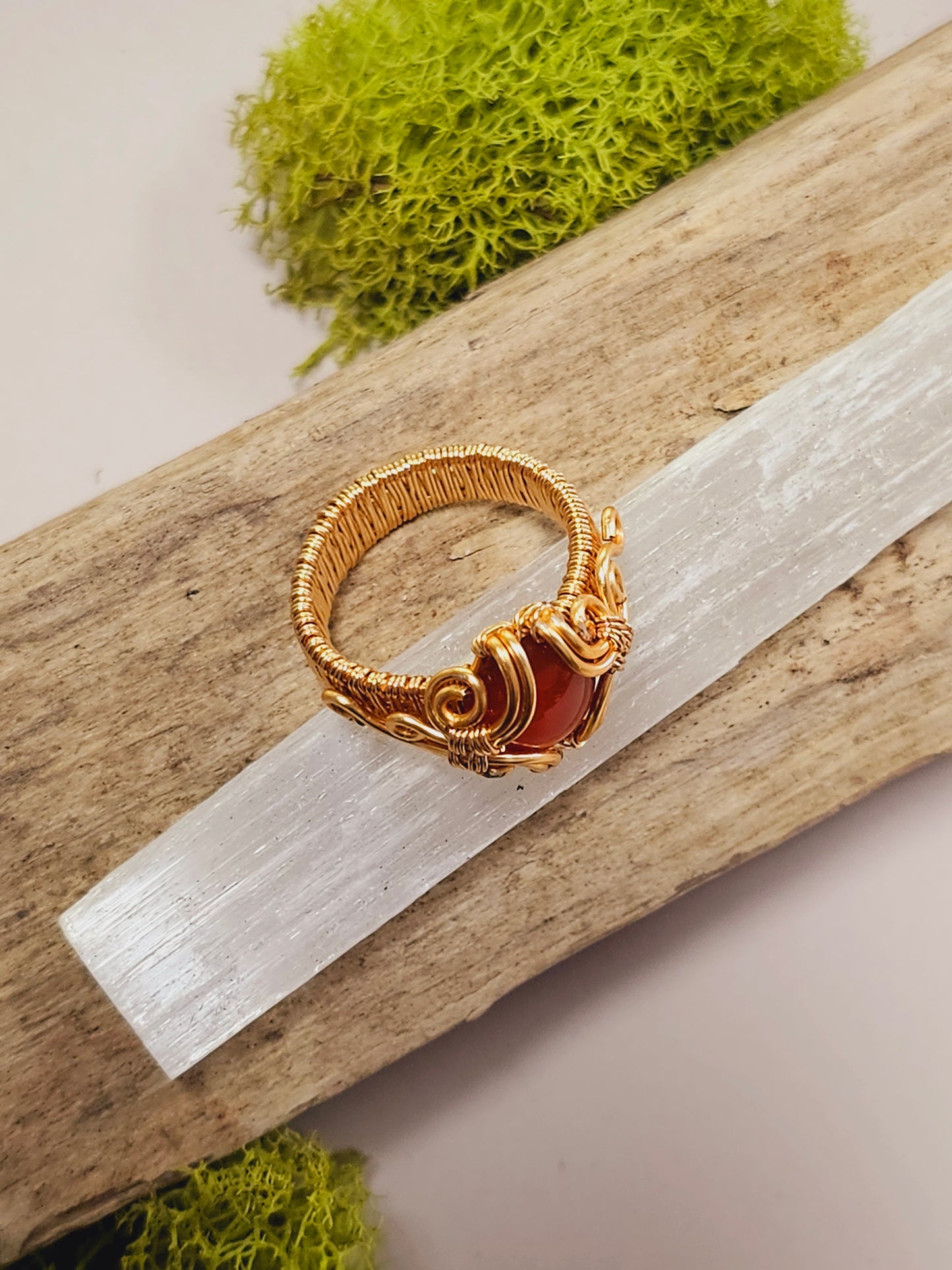 Carnelian and Gold Wire Wrapped Ring Size 8.5
