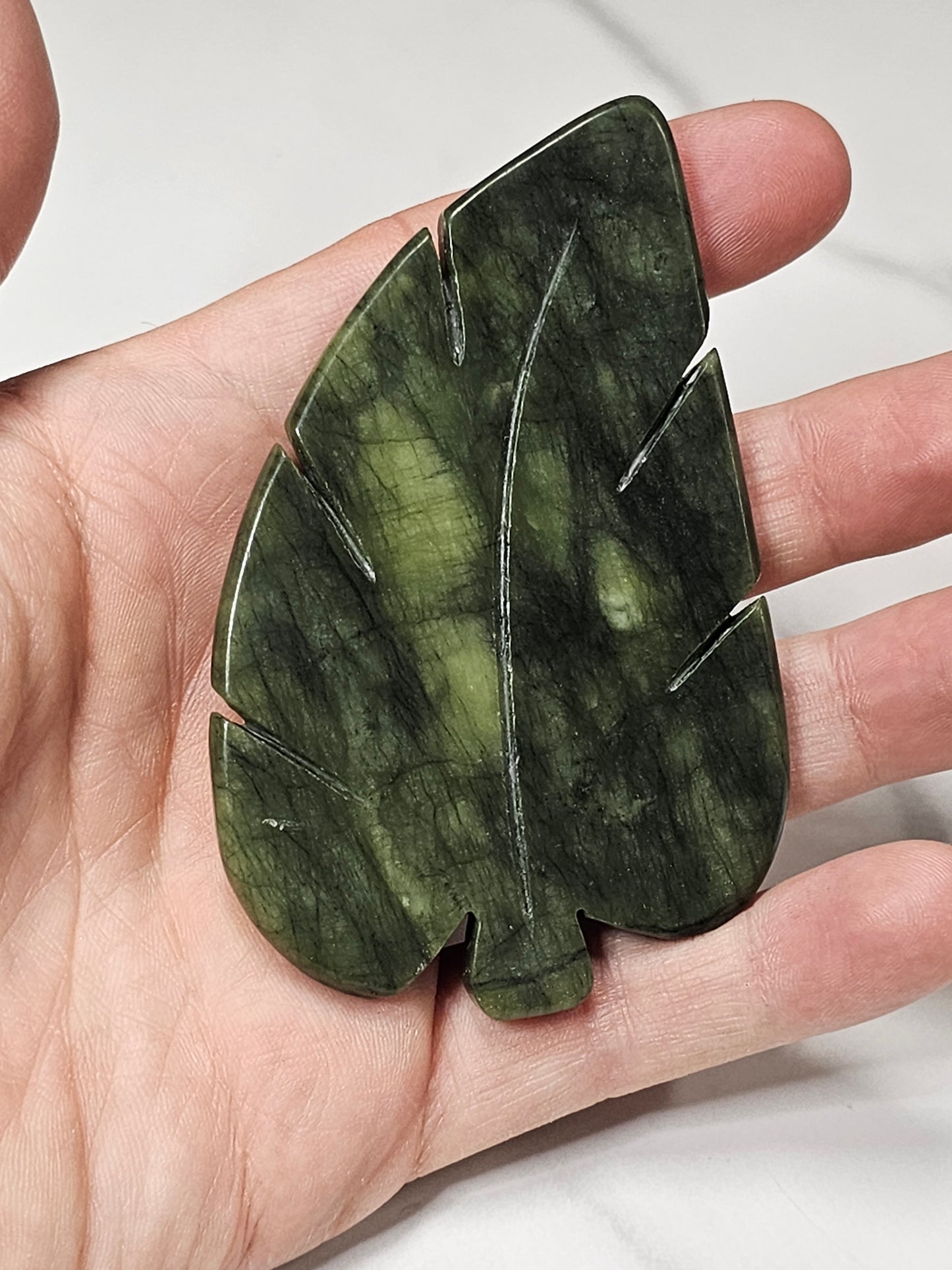Green Jade Leaf Carving