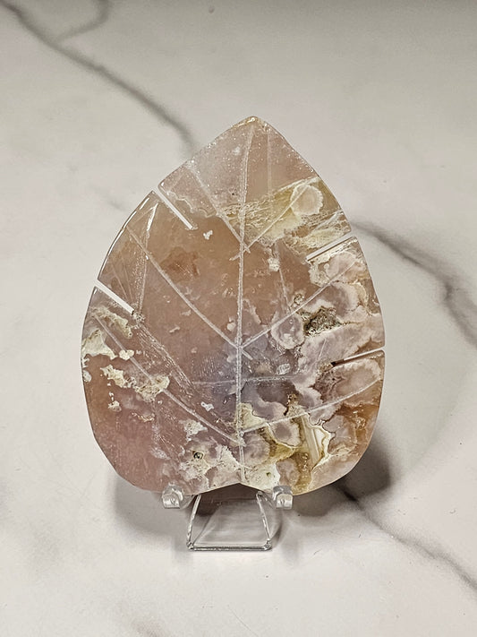 Flower Agate Monstera Leaf Carving