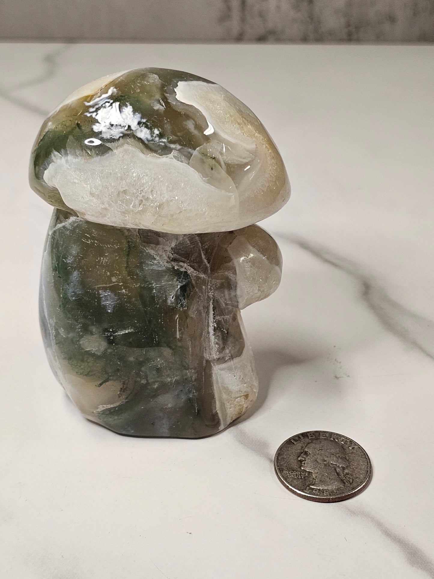 Moss Agate Mushroom Carving