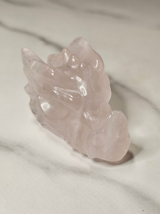 Rose Quartz Dragon Head Carving