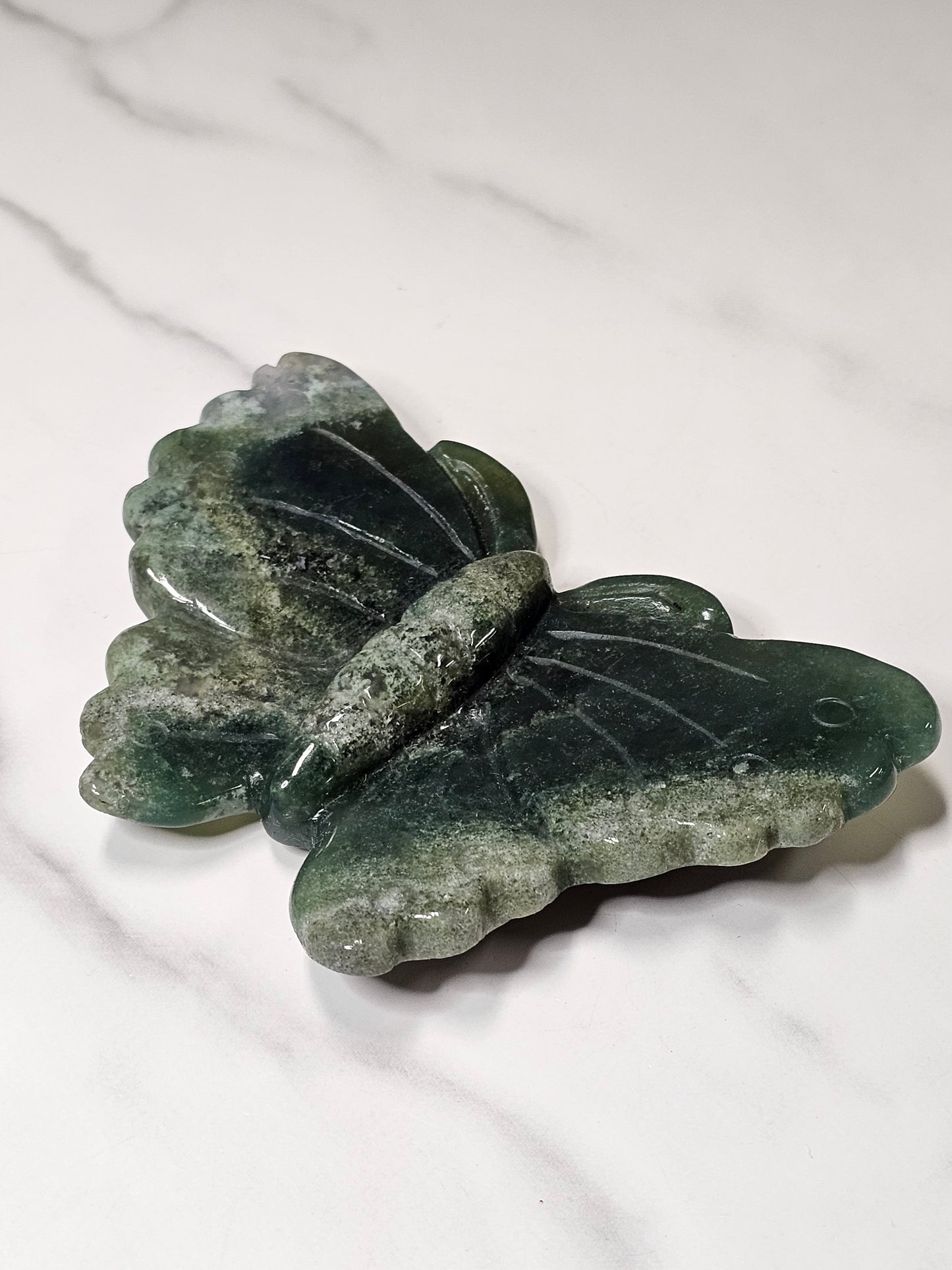 Moss Agate Butterfly Carving
