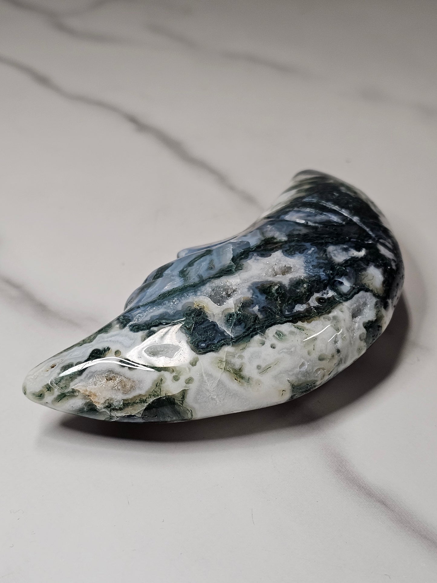 Moss Agate Moon Carving