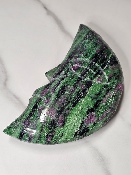 Ruby Zoisite Moon with Face Carving