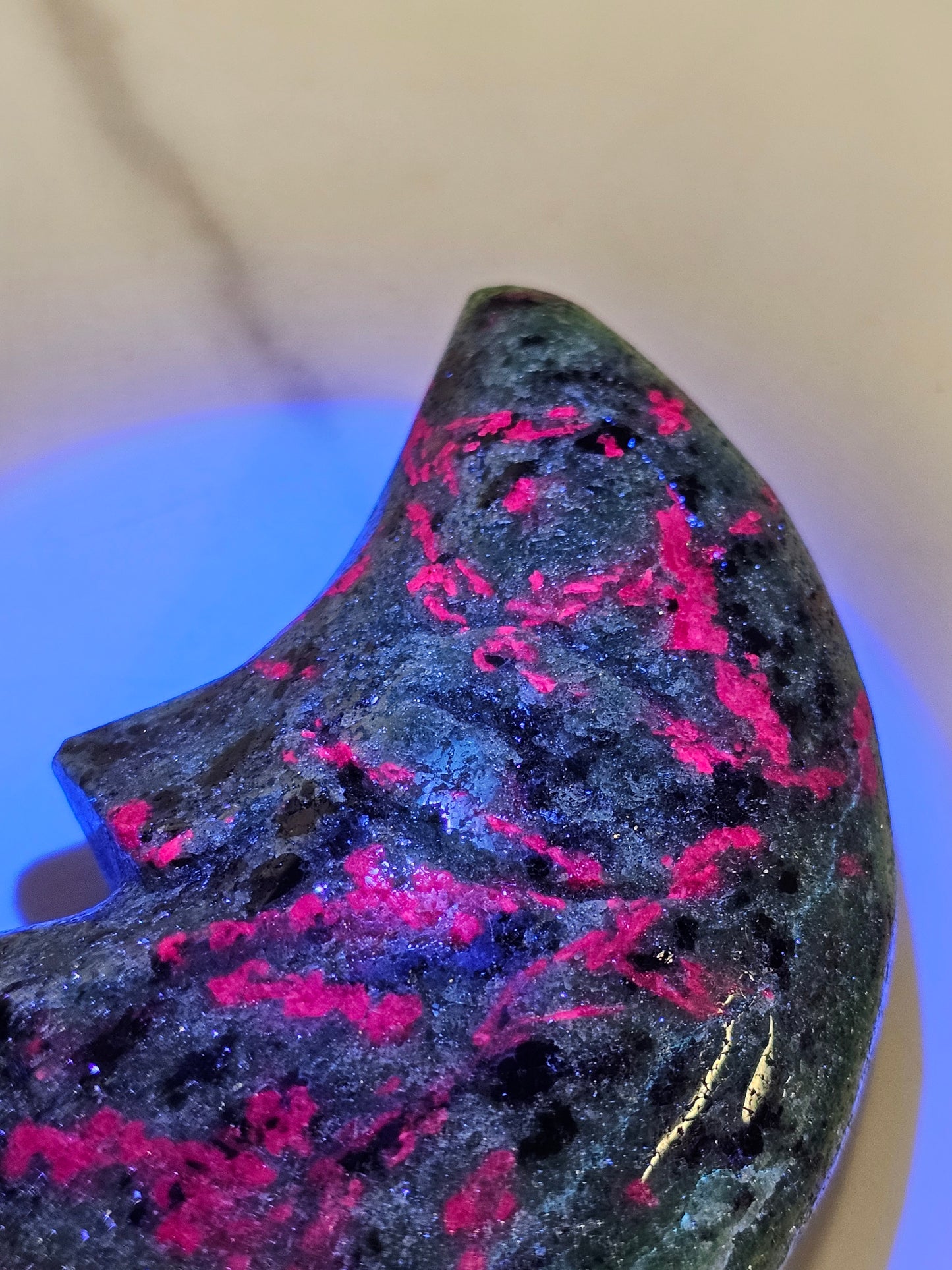 Ruby Zoisite Moon with Face Carving