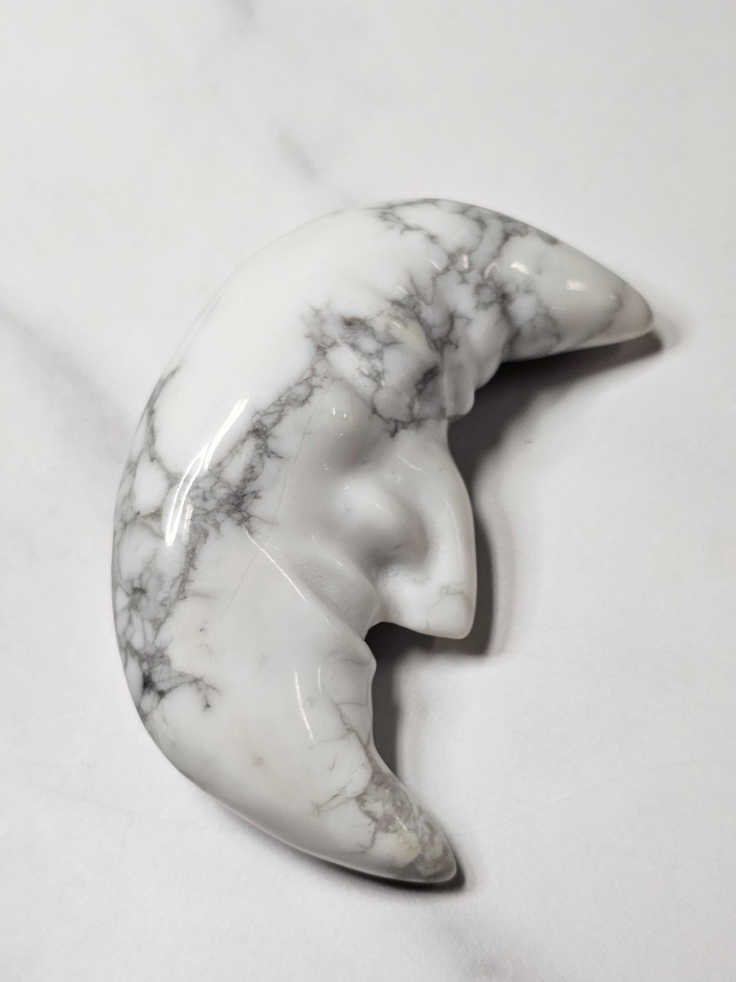 Crystal Moon with Face Carving