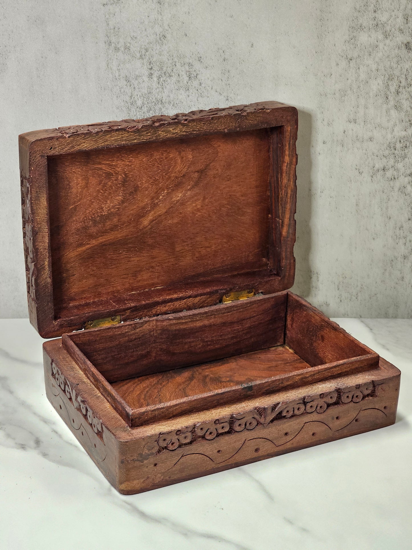 Wooden Carved Tree of Life Hinged Trinket Box