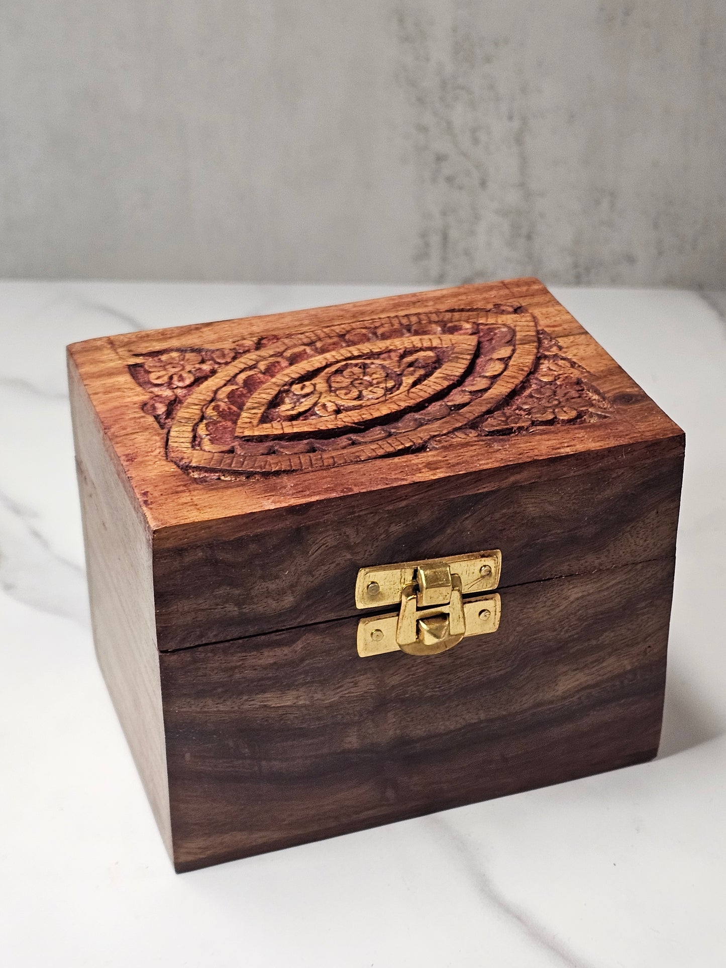 Wooden Carved Sectioned Box - Eye and Floral Design