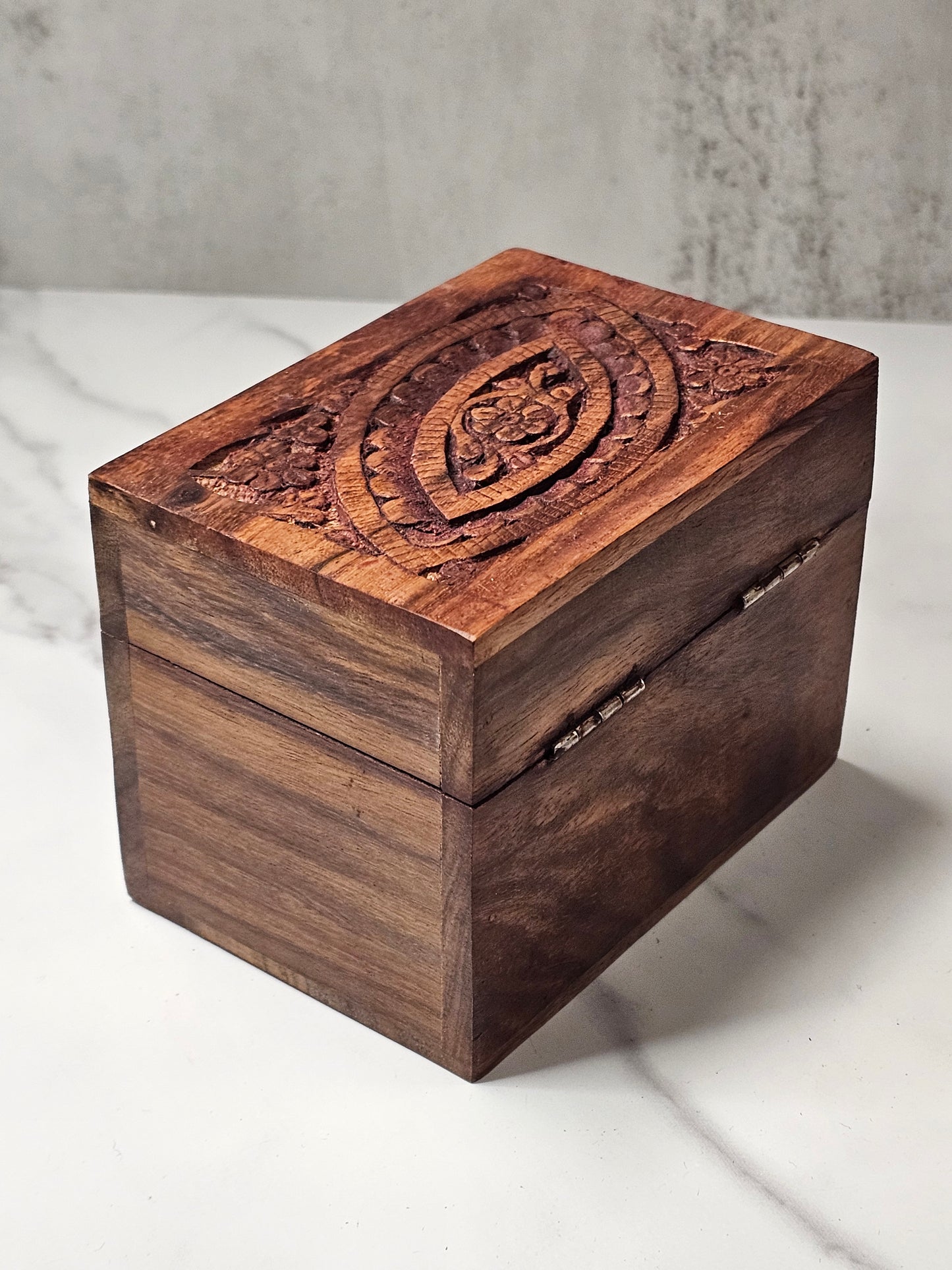 Wooden Carved Sectioned Box - Eye and Floral Design