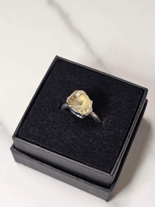 Rough Smokey Quartz Silver Plated Ring Size 4