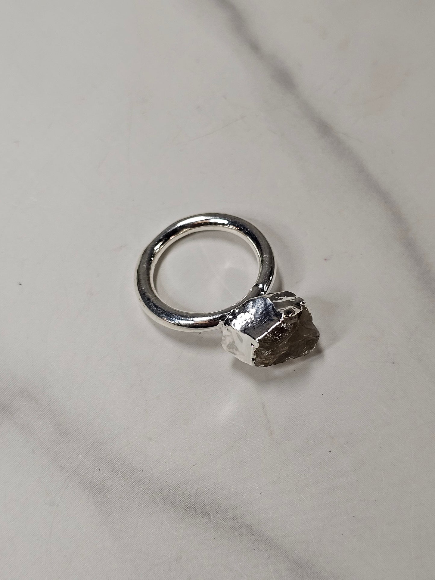 Rough Smokey Quartz Silver Plated Ring Size 4