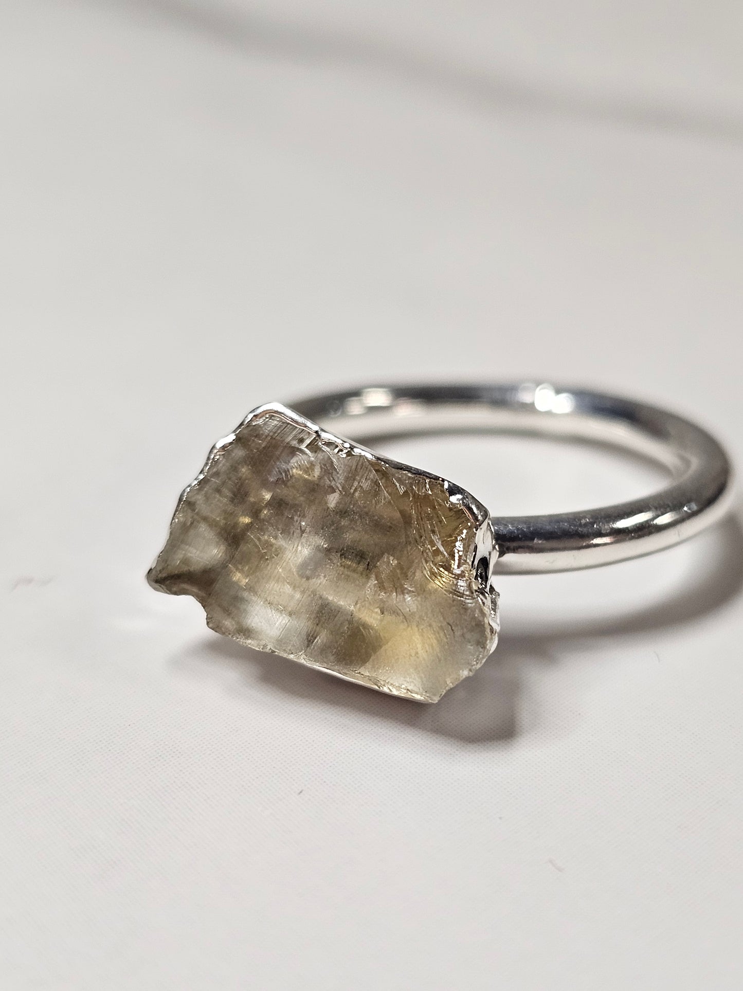 Rough Smokey Quartz Silver Plated Ring Size 7