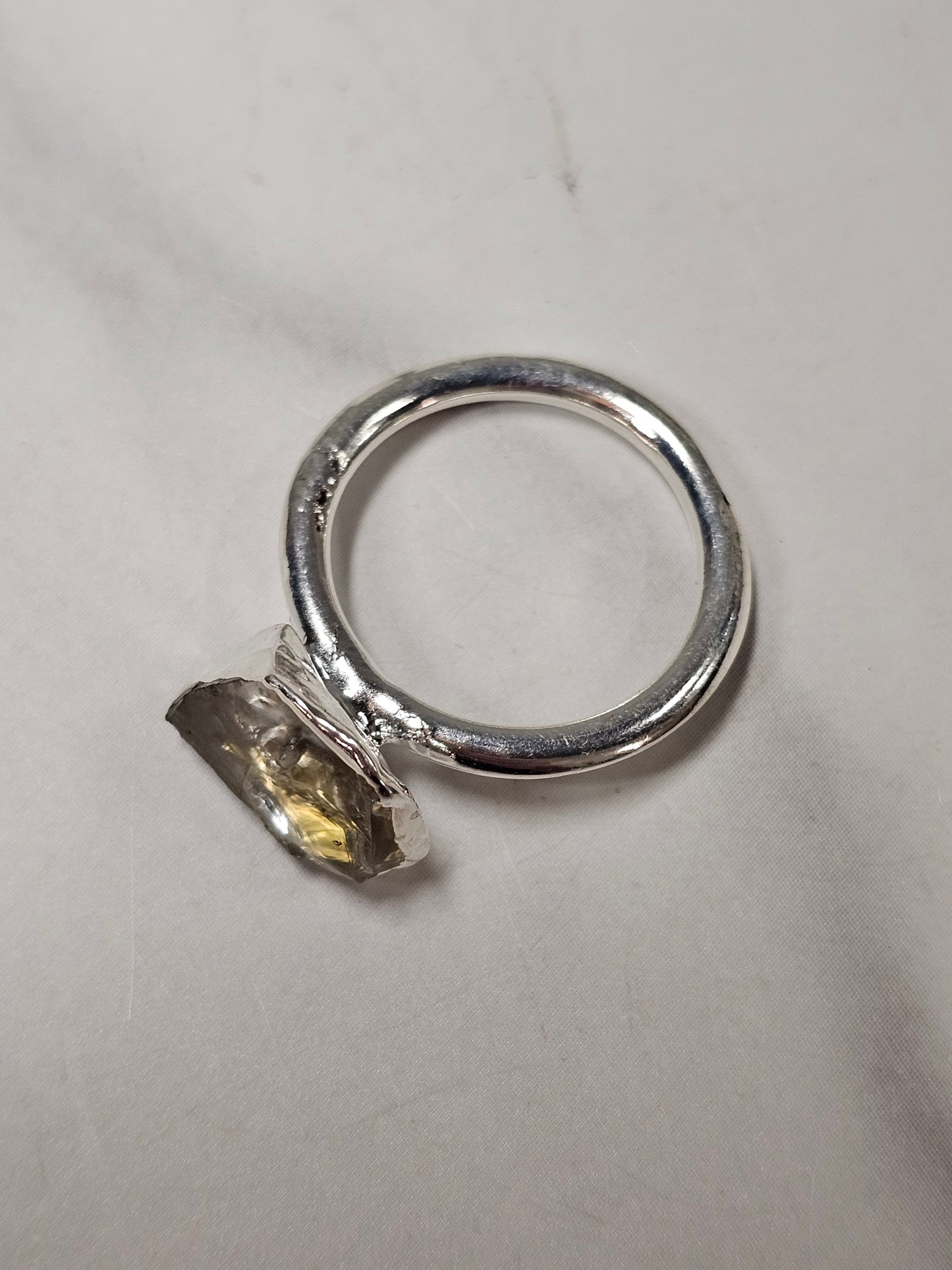 Rough Smokey Quartz Silver Plated Ring Size 7.5