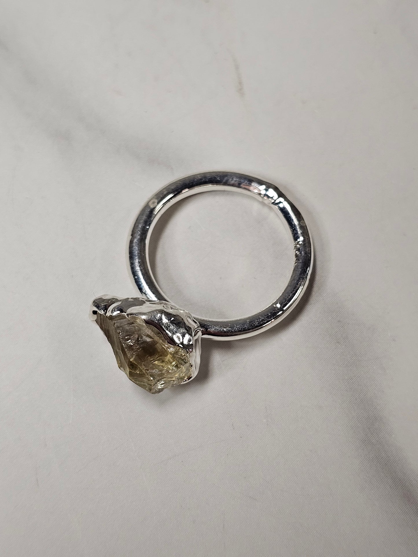 Rough Smokey Quartz Silver Plated Ring Size 7