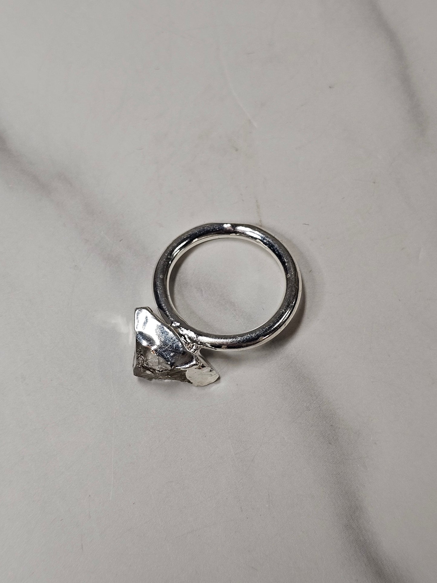 Rough Smokey Quartz Silver Plated Ring Size 7.25