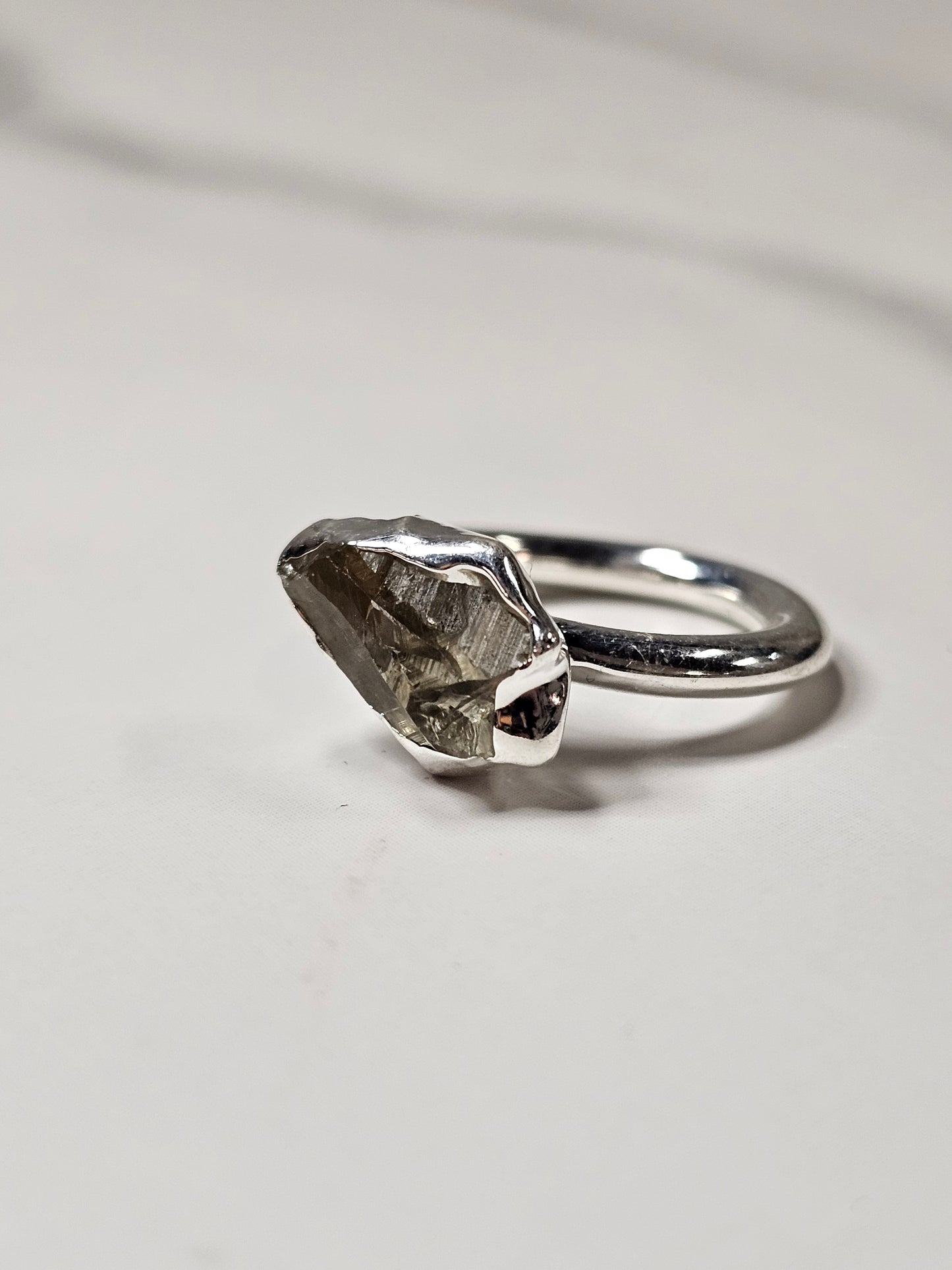 Rough Smokey Quartz Silver Plated Ring Size 4