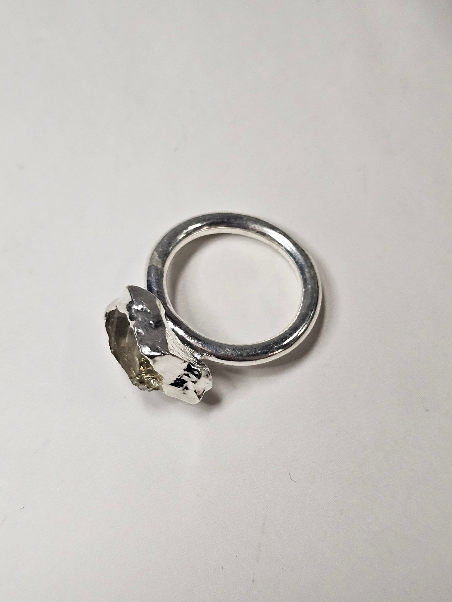 Rough Smokey Quartz Silver Plated Ring Size 4.25