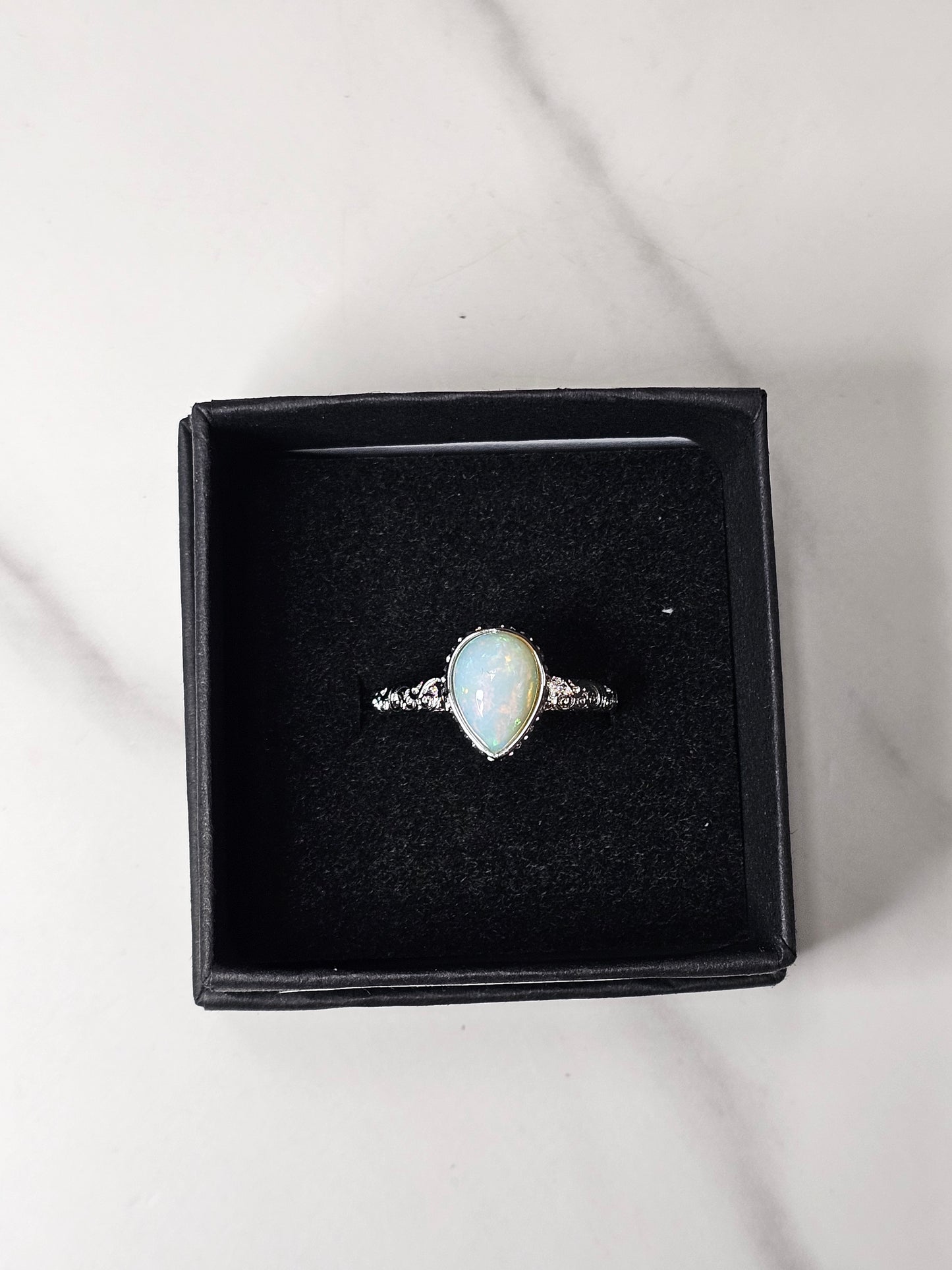 Ethiopian Opal White Bronze Ring